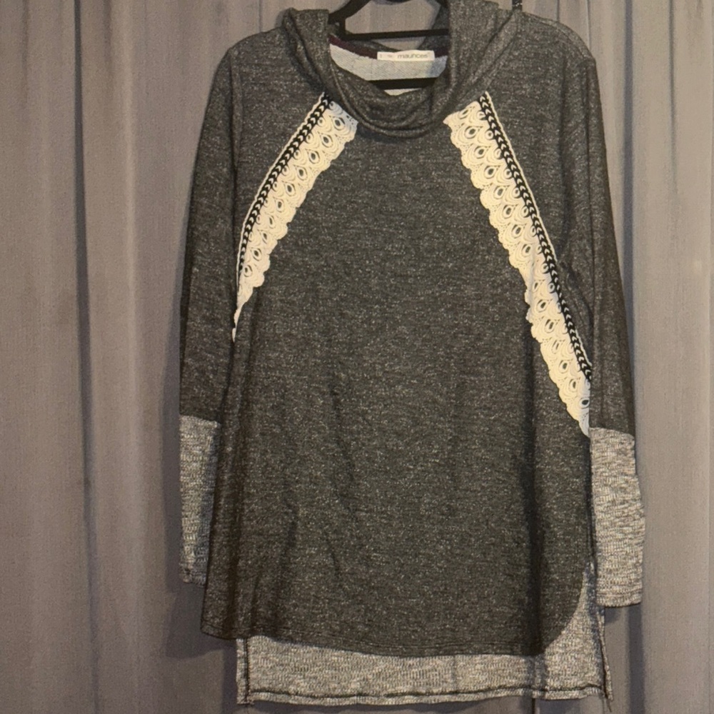 Maurices Dark Gray Turtleneck Sweater with White Lace